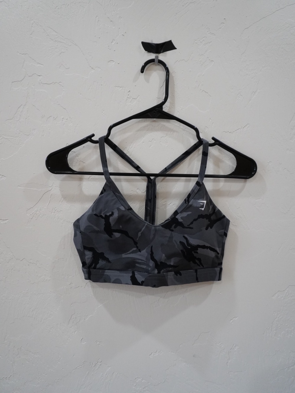 Gymshark Gray Camouflage Strappy Sports Bra